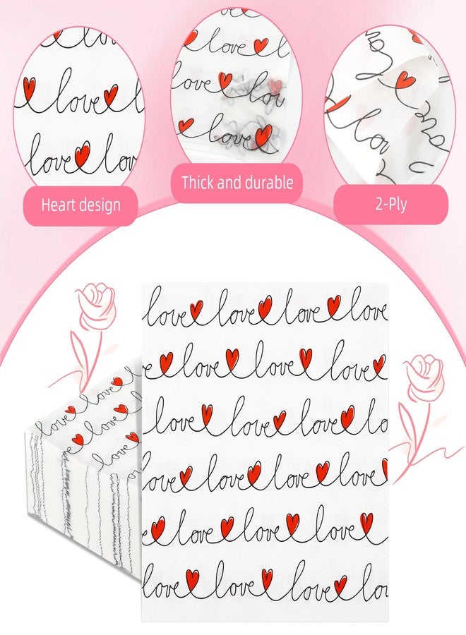 AimFun 100Pcs Love Red Hearts Luncheon Napkins Valentines Paper Hand Towels Line Love Lettering Disposable Party Napkin for Wedding Anniversary Bridal Shower Party Supplies (6.5 x 6.5 inch) - Image 3